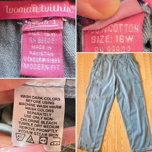 Woman Within Modern Fit Cotton Cargo Pants Size 16W Light Blue Jeans Lightweight - Picture 3 of 8